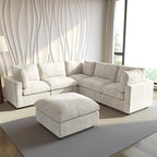 WJShome Cloud Couch Modular Sectional Sofa,100.5" V Shaped Couch, Convertible Wide Seater with Ottoman, 6 Seater for Living Room Set,Covers Washable&Replaceable,Beige
