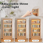 74"H Tall Soild wood Bookcase with 3 color LED light and Glass Door, 5 -Tier Wooden Book case and bookshelf, Large Display Storage Organizer Cabinet with Shelves for Study Home Office Living Room