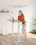 YIHAYO Electric Standing Desk, 48 x 24 Inches Stand Up Desk with Splice Board, Adjustable Height Desk, Computer Desk for Home Office, White Frame/Natural Top