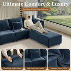 Vesgantti Sectional Couches with Storage Seats, 118" L Shaped Convertible Modular Sectional Sofa, 4 Seat & 1 Ottoman Velvet Storage Chaises Deep Seat Couch for Living Room, Bedroom, Apartment, Blue
