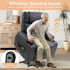 Power Lift Recliner Chair for Elderly, Electric Stand Assist Reclining Chair with Massage and Heat Function, Leather Living Room Furniture, Comfy Single Sofa with Cup Holders, Side Pockets, Black