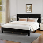 Novilla King Size Bed Frame, King Bed Frame and Headboard, Velvet Upholstered Pull-Point Bed Frames, No Box Spring Needed, Heavy Duty Feet, Easy Assembly, Black Velvet