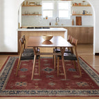 RUGGABLE Washable Vintage Area Rug – Verena Amber Red 5x7, Stain-Resistant, Non-Slip – Medium Machine Washable Rugs for Living Room, Bedroom, Hallway, Entryway & Office–with Cushioned Pad