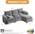 100" L Shaped Modular Sectional Sofa, Couch with Ottoman Storage, Chenille Cloud Couch with Plush Deep Seating for Living Room, Bedroom (Light Grey, 4 Seat)