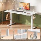 Huuger 55 x 28 Large Electric Standing Desk, Height Adjustable Copmuter Desk, 27.6" Deep Desktop, Stand up Gaming Office Table with 2 Hooks, 3 Preset Heights, for Home Office, White