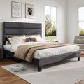 AMERLIFE Full Size Bed Frame with Linen Upholstered Headboard, Modern Platform Bed with Wooden Slats Support, Noise-Free, No Box Spring Needed, Easy Assembly, Grey