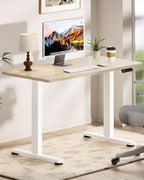 Okin Standing Desk Electric Adjustable Computer Desks, Whole Piece Stand up Desk Office Gaming Home Office Memory Desks 48x24 inches Cream Pecans