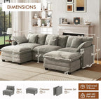 WorthFurni 111.4” Modular Sectional Sofa, U Shape Cloud Couch with 2 Movable Ottoman, Comfy Chenille Deep Seat Sofa with Soft Pillows for Apartment Living Room Bedroom（Grey）