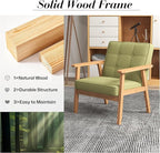 KCC Mid-Century Modern Linen Fabric Accent Chair Set of 2, Upholstered Tufted Leisure Chair Comfy Reading Side Chair with Armrest and Solid Wood Frame for Living Room Bedroom Balcony(Green)