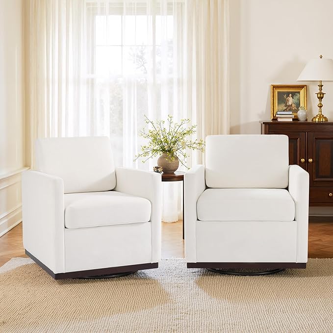 UIXE Swivel Accent Chair, Chenille Upholstered Armchair Comfy Club Chair for Living Room, Mid Century Modern Arm Chair Single Sofa Nook Bedroom Side Reading Seat - Beige