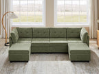 VANOMi 4 Seat Cloud Couches for Living Room with 2 Ottomans, 118" Modular Sectional Sofas & Couches, Comfy Chenille Cloud Sectional Couch Sofa for Apartment, Office, Olive Green, U Shaped