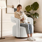 Swivel Accent Chair, Upholstered Barrel Chair with Open Back Design, Modern Arm Chair with Wooden Base for Living Room Bedroom Reading Waitingroom, Wheat