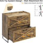 File Cabinet 2 Drawers Lateral File Cabinet with Charging Station for Letter/Legal/A4 Size Hanging Files, Large Wood File Storage Cabinets Printer Stand for Home Office, Brown