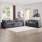 mikibama Luxury 2 Piece Sofa Set, 3-Seater & Loveseat Couch Set, Modern Corduroy Comfy Cloud Couches Set for Living Room Office with 4 Armrest Pillows and 5 Toss Pillows, Grey