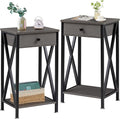 VECELO Tall Nightstand Set of 2,27.6 inch Wooden End Table with Metal X-Frame,Side Table with Drawer and Storage Shelf for Living Room Bedroom Entryway Small Spaces