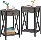 VECELO Tall Nightstand Set of 2,27.6 inch Wooden End Table with Metal X-Frame,Side Table with Drawer and Storage Shelf for Living Room Bedroom Entryway Small Spaces