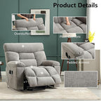 CANMOV Dual Motor Power Lift Recliner Chair for Elderly, 27" Extra-Wide Seat 450 lbs Weight Capacity Infinite Position Adjustment, with Heated Massage, Cup Holders and USB Port, Grey Fabric