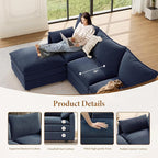 Vesgantti 108" V-Shaped Corner Couch Sectional, 7 Seat Customizable Modular Cloud Couches with Movable Ottoman, Chenille Deep Seat Sofa Set with Chaise for Living Room, Bedroom and Apartment, Blue