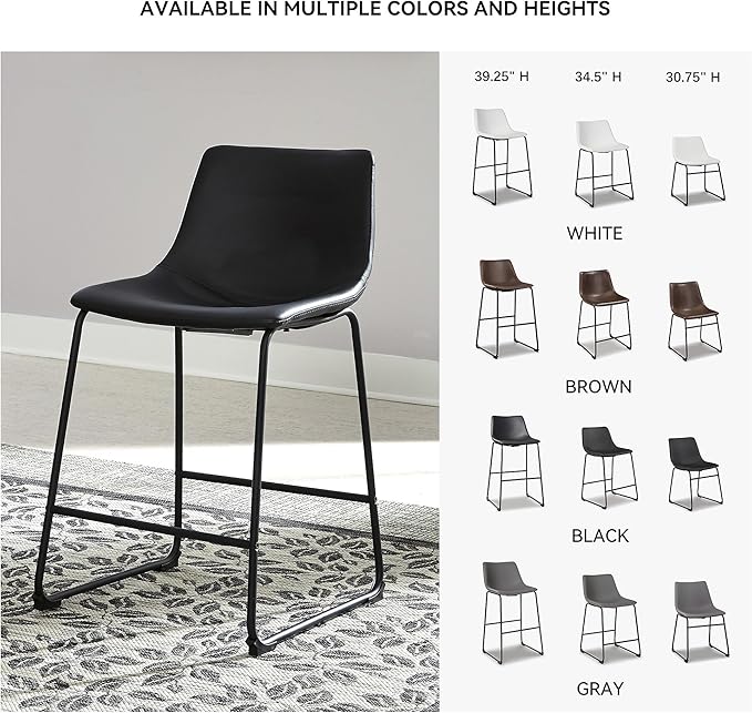 Signature Design by Ashley Centiar 24" Counter Height Modern Bucket Barstool, 2 Count, Black