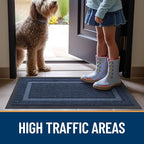 OLANLY Front Door Mat Indoor Outdoor Entrance, Waterproof All-Season, All-Weather Doormat, Sturdy Natural Rubber, Fade Resistant, Low Profile, Easy Clean Patio Porch Entryway Mat, 59x20, Blue