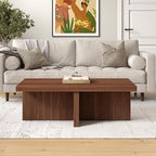 Henn&Hart 44" Rectangular Wood Pedestal Low-Profile Coffee Table for Living Room, Family Room, or Office, Satin Walnut