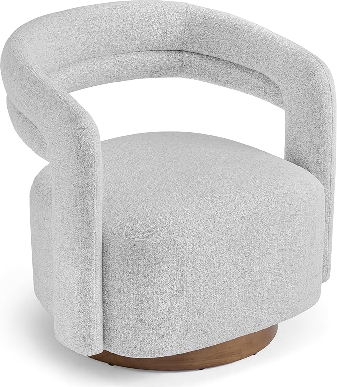 Swivel Accent Chair, Upholstered Barrel Chair with Open Back Design, Modern Arm Chair with Wooden Base for Living Room Bedroom Reading Waitingroom, White