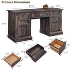 OKD 60" Executive Desk with Drawers, Farmhouse Home Office Desk with Charging Station, Keyboard Tray, File Cabinet Storage, Wood Computer Desk for Work and Study, Dark Rustic Oak