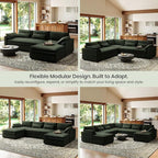 Belffin Large Modular Sectional Sofa with Deep Chaise, Corduroy U Shaped Couch with 9" Soft Dual-Layer 7 Seats Cushion for Living Room, Apartment, Green