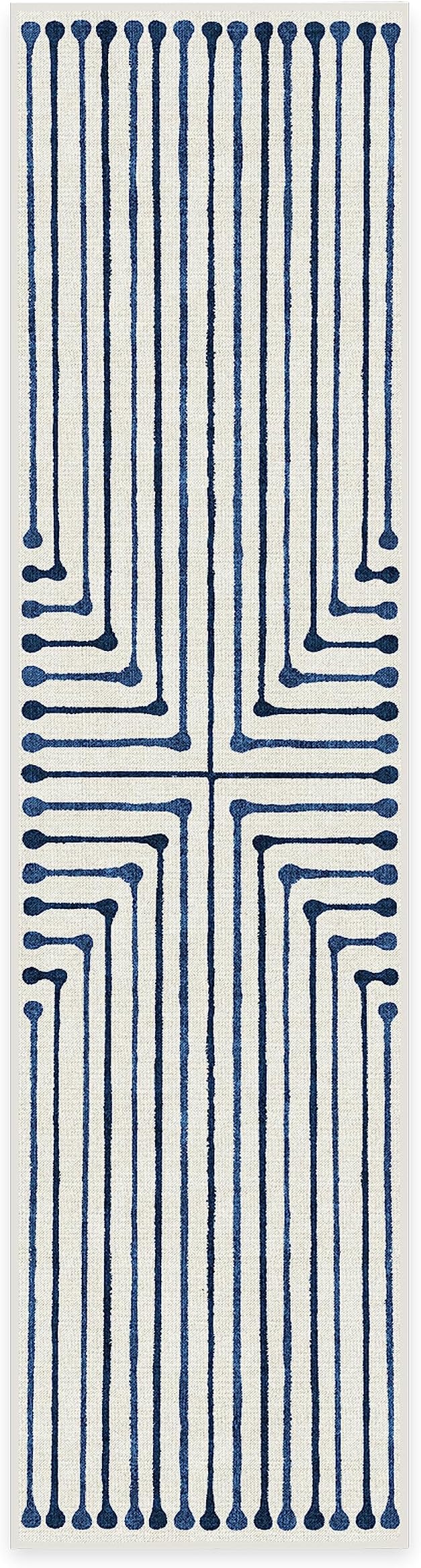 RUGGABLE x Jonathan Adler Machine Washable Modern Runner Rug – Inkdrop Slate Blue 2.5x10, Stain-Resistant, Non-Slip – Washable Rug for Hallway, Entryway, Living Room & Kitchen–with Cushioned Pad