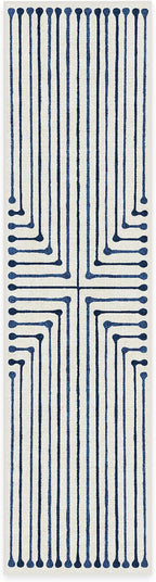 RUGGABLE x Jonathan Adler Machine Washable Modern Runner Rug – Inkdrop Slate Blue 2.5x10, Stain-Resistant, Non-Slip – Washable Rug for Hallway, Entryway, Living Room & Kitchen–with Standard Pad