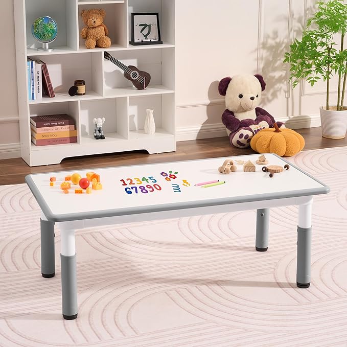 Toddler Table, 7 Level Height Adjustable Kids Play Furniture for Ages 3-8, Rectangular Plastic, 23.6" W x47.2 L, Multi-Activity Desk with Graffiti Desktop for Home & Daycare