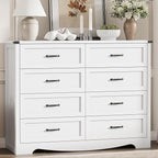 Dresser for Bedroom with 8 Drawers, 54" Wide Wood Chest of Drawers with Deep Drawers & Mental Handle, Modern Dresser TV Stand, Wooden Closet Storage Organizer for Living Room, Hallway, Entryway, White