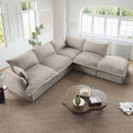 Oversized Cloud Modular Sectional Sofa, Comfy Down Filled Cloud Couch with Removable Cover, L Shaped 4 Seat Couch with Ottoman, Deep Seat Sectional Couches for Living Room, Light Gray