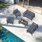 SERWALL HDPE Patio Furniture Set, 5 Piece All Weather Wood-Like Sectional Outdoor Furniture Set, Grey Patio Sofa Couch with Grey Cushions for Deck, Lawn