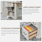 T4TREAM L Shaped Desk with Hutch,59" Farmhouse Wood Home Office Executive Desk,Charging Station,File Drawer, Storage Cabinet,Computer Desk for Work and Study (Antique White)