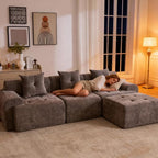 101.65” Modular Sectional Couch for Living Room, 3-Seater Cloud Sofa with Deep Seat, Woven Texture Upholstery Boneless Couch, No Assembly, Grey