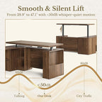 63 Inches L Shaped Standing Desk, Executive Standing Desk with Drawers and File Cabinet, AC/USB, 1.18" Whole-Piece Desktop, Multi-sized Storage Cubby, Privacy Panel, Fluted Computer Desk, Black Walnut