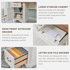 T4TREAM 59" Farmhouse Executive Desk with Hutch,Wood Home Office Computer Desk, Featuring Keyboard Tray,Charging Station,File Drawer, Storage Cabinet,for Work and Study (Antique White)