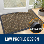 OLANLY Front Door Mat Indoor Outdoor Entrance, Waterproof All-Season, All-Weather Doormat, Sturdy Natural Rubber, Low Profile, Easy Clean Patio Porch Entryway Mat, Herringbone Brick (Brown, 47x23)