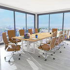 Home Office Chair Ribbed, Modern Leather Conference Waiting Room Chairs,Ergonomic Office Desk Chair, High Back Executive Computer Chair, Adjustable Swivel Chair with Arms (Brown)
