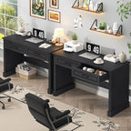Farmhouse Executive Desk, 48 Inch Computer Desk with 2 Drawers, Simple Home Office Writing Desk Workstation for Bedroom Study Small Spaces, Black