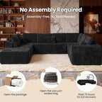 Cloud Sectional Couch with Loveseat, Boneless U-Shaped Cloud Couch with Deep Seat, Soft Plush Modern Minimalist Sofa, Assembly Free Modular Floor Sofa for Office Living Room Apartment, Black