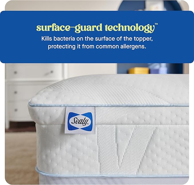 Sealy Dreamlife 3” Gel Memory Foam Queen Mattress Topper with 1” Quilted Cooling Cover, SealyComfort Gel Foam, SealyCool Poly Blend Cover