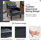 Pia Ricco PU Leather Accent Chairs 2 Pack - Modern Armchairs with Wooden Legs, Office Living Room Bedroom Seating Set-Black