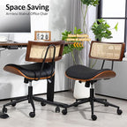 Home Office Chair with Wheels, Adjustable Height Desk Chair with Rattan Backrest, Leather Swivel Computer Chair, Armless Modern Walnut Chair for Office, Meeting Room, Black