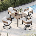 Grand patio 5-Piece Outdoor Dining Set for 4, Metal Woven Wicker Swivel Patio Chairs with Thickened Cushions & 1 Square Woodgrain Dining Table with Umbrella Hole for Backyard Deck (Natural)