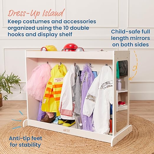 ECR4Kids Streamline Dress-Up Island, Costume Organizer, White Wash
