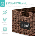 Best Choice Products Pantry Baskets Set of 2 16x12in Water Hyacinth Storage Baskets, Woven Wicker Kitchen Organizers with handles w/Chalkboard Label Chalk Marker - Brown