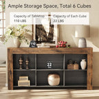 LITTLE TREE Console Table with Storage, 63-Inch Narrow Long Sofa Table, Entryway Table with 6 Cubes, Farmhouse Storage Shelves for Entryway, Living Room