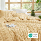 Bedsure Tufted Boho Comforter Set California King - Yellow Boho Bed Set, GentleSoft™ 3 Pieces Farmhouse Shabby Chic Embroidery Bedding, Gifts for Woman, Soft Jacquard Comforter for All Seasons